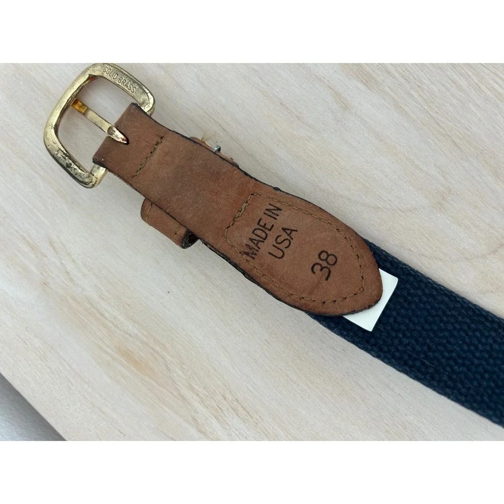 World Wide Sportsman Mens Fish Ribbon Belt Navy Blue Leather Brass Size 38 USA